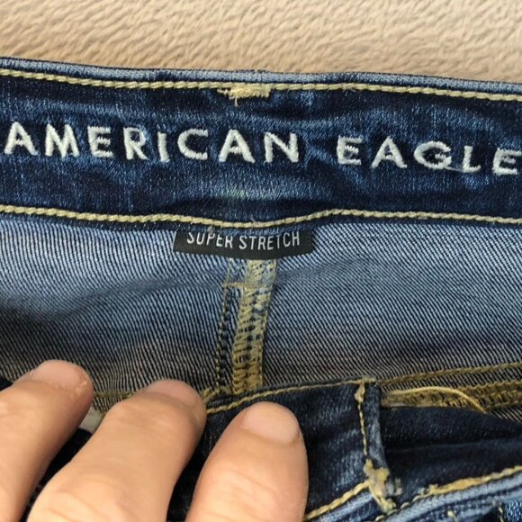 American Eagle Womens Jeans Size 2 Super Hi-Rise Jegging Distressed Blue Denim - Picture 7 of 14